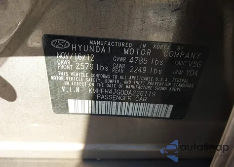 2013 Hyundai Azera from USA, damaged, VIN KMHFH4JG0DA226119